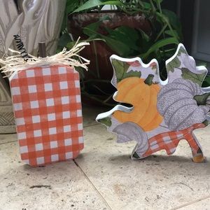 2 Sided - Handcrafted Pumpkin and Leaf
